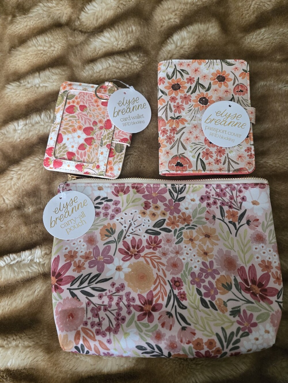 Floral Key & Card Holder Set - Pink Multi Card Case And Passport Cover